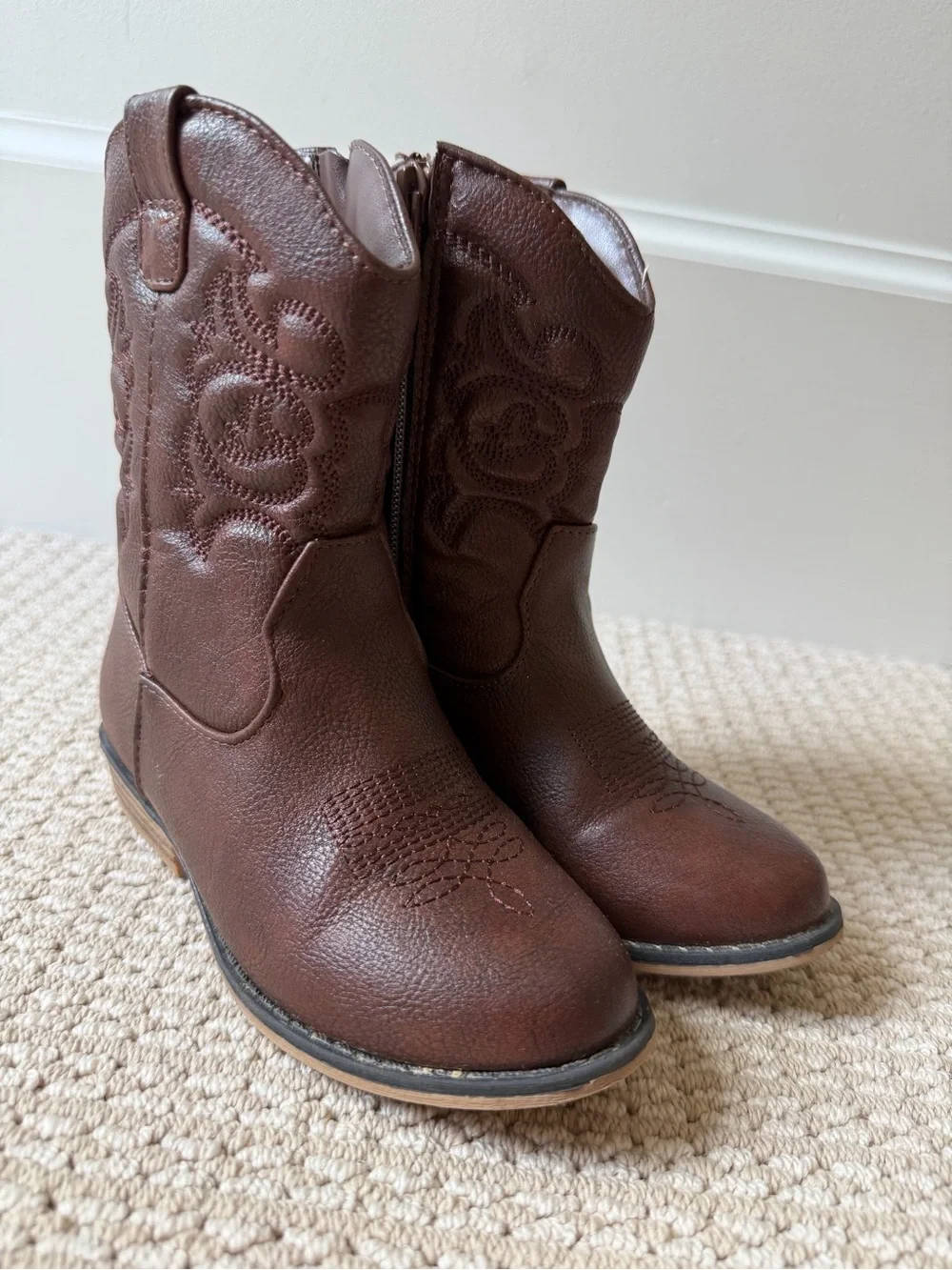 Cat & Jack Brown Girls' Western Zip-Up Cowboy Boots